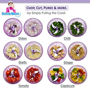 Smile Mom Easy Vegetable Chopper Cutter Set (400 ml) for Kitchen with 3 Stainless Steel Blade (Violet) - Home Decor Lo