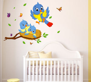 Decals Design 'Happy Birds Family' Wall Decal (PVC Vinyl, 60 cm x 45 cm x 60 cm, Multicolour) - Home Decor Lo