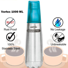 Load image into Gallery viewer, Milton Vertex-1000 Thermosteel Water Bottle with Blue Cap, 1 Litre, Silver - Home Decor Lo