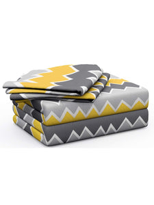 Cotton King Bedsheet with 2 Pillow Covers: Yellow and Grey - Home Decor Lo
