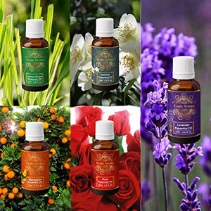 Exotic Aromas Pure and Organic Essential Oil - Pack of 5 (Lavender, Lemongrass, Jasmine, Mandarin, Rose) - Home Decor Lo