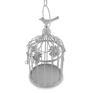 Homesake White Bird Cage with Floral Vine Small Single, with Hanging Chain - Home Decor Lo