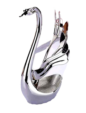 Primium quality Export Item Metal Swan Dessert Spoon Holder Duck Shaped Stand Decorative Dinning Table Item Showpiece (8X5X15 cm, Silver] - Home Decor Lo