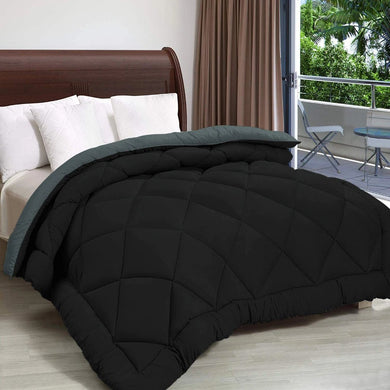 Microfiber Reversible AC Comforter for Double Bed: Black & Grey - Home Decor Lo