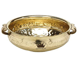 A.H Royal Decorative Brass Embosed Flower Design Urli for Flowers and Candles Floating Bowl Home Decor Center Showpiece for Diwali, House (Size -12x12 inch Diameter) - Home Decor Lo