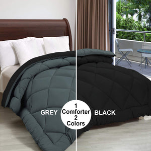 Microfiber Reversible AC Comforter for Double Bed: Black & Grey - Home Decor Lo