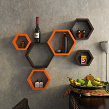 Load image into Gallery viewer, Onlineshoppee Hexagon Designer Storage Shelf, Set of 6 (Orange and Brown) - Home Decor Lo