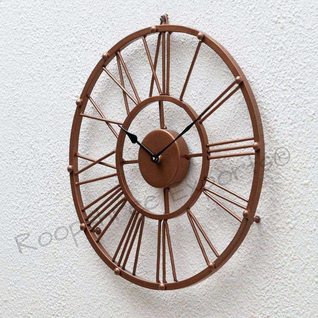 Vintage Clock Iron Hand-Crafted Large Copper Wall Clock (38 x 38 cm) - Home Decor Lo