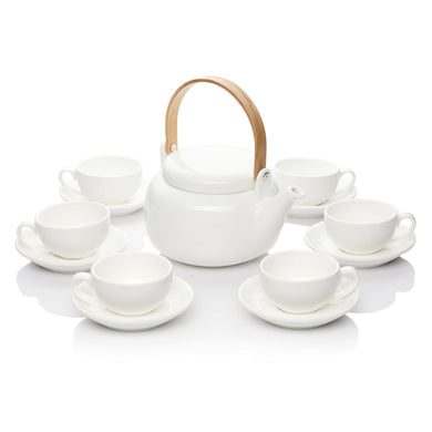 Te.Cha 1000ml Microwave Safe Teapot with Bamboo Handle (White_Set of 6) - Home Decor Lo