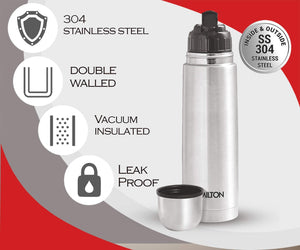 Milton Thermosteel Flip Lid Flask, 1000 milliliters, Silver - Home Decor Lo