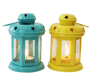 Tied Ribbons Tealight Holder Hanging Lantern Set of 2 (6 inch X 3.7 inch), Multicolour - Home Decor Lo