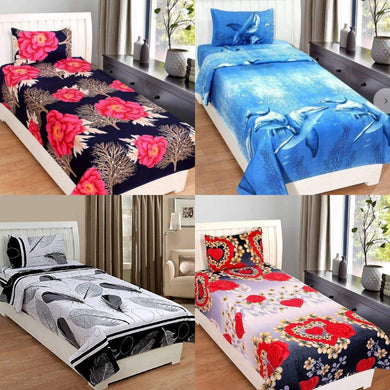 OMAJA HOME Glace Cotton Queen Size Single Bedsheets Combo Set of 4 Bedsheet with 4 Pillow Covers - Home Decor Lo