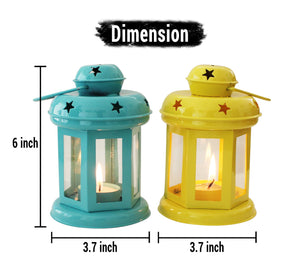 Tied Ribbons Tealight Holder Hanging Lantern Set of 2 (6 inch X 3.7 inch), Multicolour - Home Decor Lo