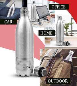 Milton Thermosteel Duo Deluxe-1000 Bottle Style Vacuum Flask, 1 Litre, Silver - Home Decor Lo