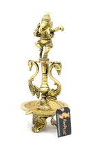 Load image into Gallery viewer, Two Moustaches Dancing Ganesha Brass Oil Diya with Base - Home Decor Lo