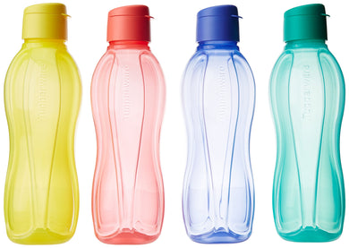 Tupperware Fliptop Plastic Bottle Set, 1 Litre, Set of 4, Multicolour - Home Decor Lo