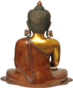 Idol Collections Large Antique Finish Brass Buddha Statue Big Buddhism Meditating Pose Sculpture Tibetan Feng Shui Home Yoga Décor-18"|Home Décor - Home Decor Lo