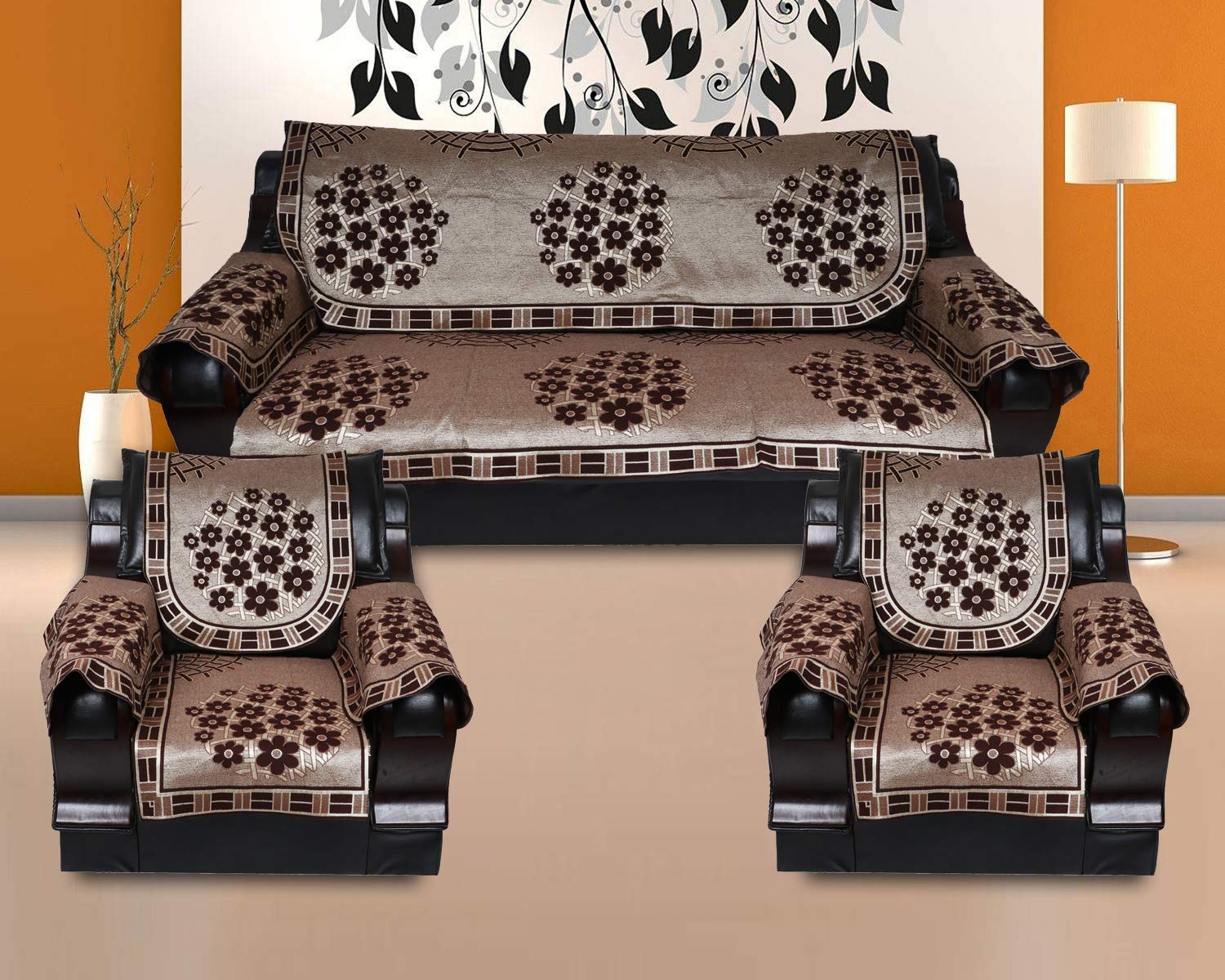 KINGLY Cotton 12 Pcs Rangoli Design Sofa Covers Set of 5 Seater