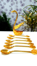 Load image into Gallery viewer, The Artsy Planet Stainless Steel Golden Polished Flatware Swan Base Holder, with 6 Spoons (Gold) - Home Decor Lo