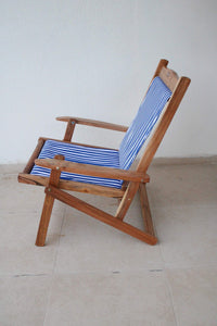 Royal Bharat Easy Chair (Low Back) - Wooden Folding Portable Relaxing Chair/Garden Chair/Outdoor Chair/Camping Chair with Teakwood Polish with Attractive Cotton Canvas Cloth (Standard, Blue) - Home Decor Lo