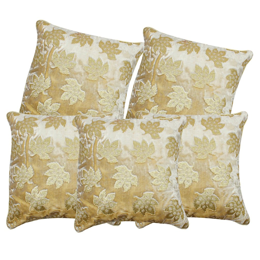Gold Embossed Tree Leaves Abstract Floral Design Velvet Cushion Covers - Home Decor Lo
