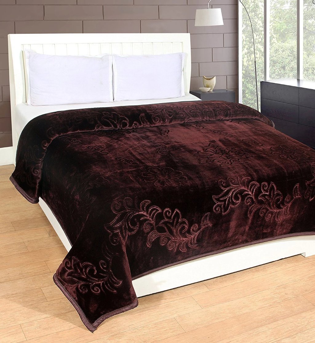 Ultra Soft Floral Single Bed Mink Winter Blanket: Coffee - Home Decor Lo