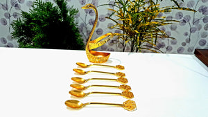 The Artsy Planet Stainless Steel Golden Polished Flatware Swan Base Holder, with 6 Spoons (Gold) - Home Decor Lo
