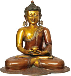 Idol Collections Large Antique Finish Brass Buddha Statue Big Buddhism Meditating Pose Sculpture Tibetan Feng Shui Home Yoga Décor-18"|Home Décor - Home Decor Lo