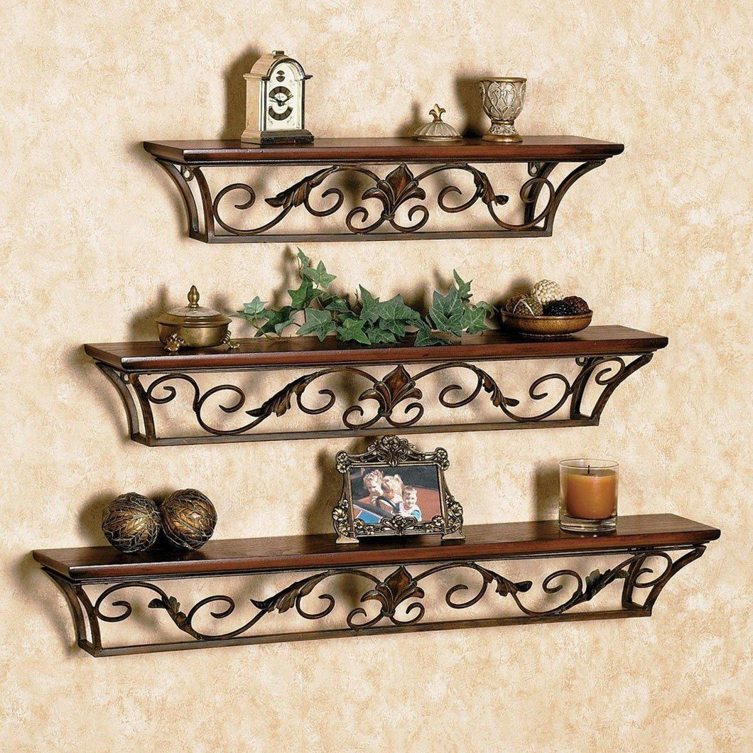 Woodkartindia Wooden Iron Wall Shelf Wall Bracket Floating Wall Sheves Set of 3 for Home Decor, Living Room Decor - Home Decor Lo