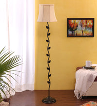 Load image into Gallery viewer, Off White Soft Back Cotton Designer Leaf Wrought Iron Floor Lamp - Home Decor Lo