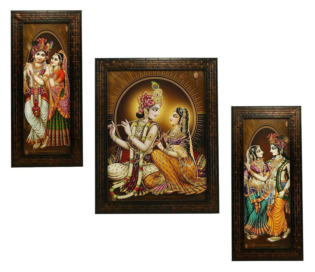 Indianara Radha Krishna Rectangular Synthetic Wood Art Painting (35 cm x 28 cm x 3 cm, Set of 3) - Home Decor Lo