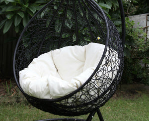 Rattan Hanging Egg Swing Chair With Cushion & Hook: Black - Home Decor Lo