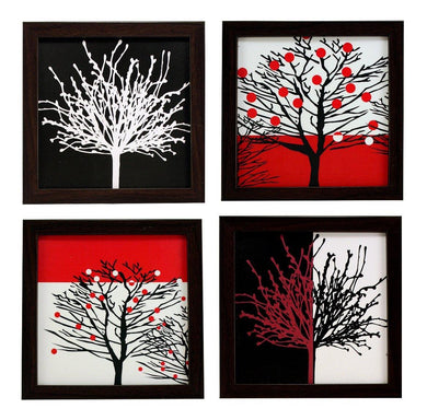 Indianara Square Synthetic Wood Framed Wall Hanging Art Painting (22.49 cm x 22.49 cm x 3.5 cm, Set of 4) - Home Decor Lo