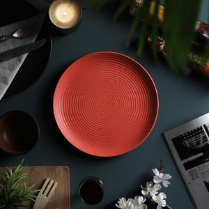 Tatvam Homes Handmade Organic Ceramic Full Dinner Plates - Calla and Tangerine (10 inches, Set of 6) - Home Decor Lo