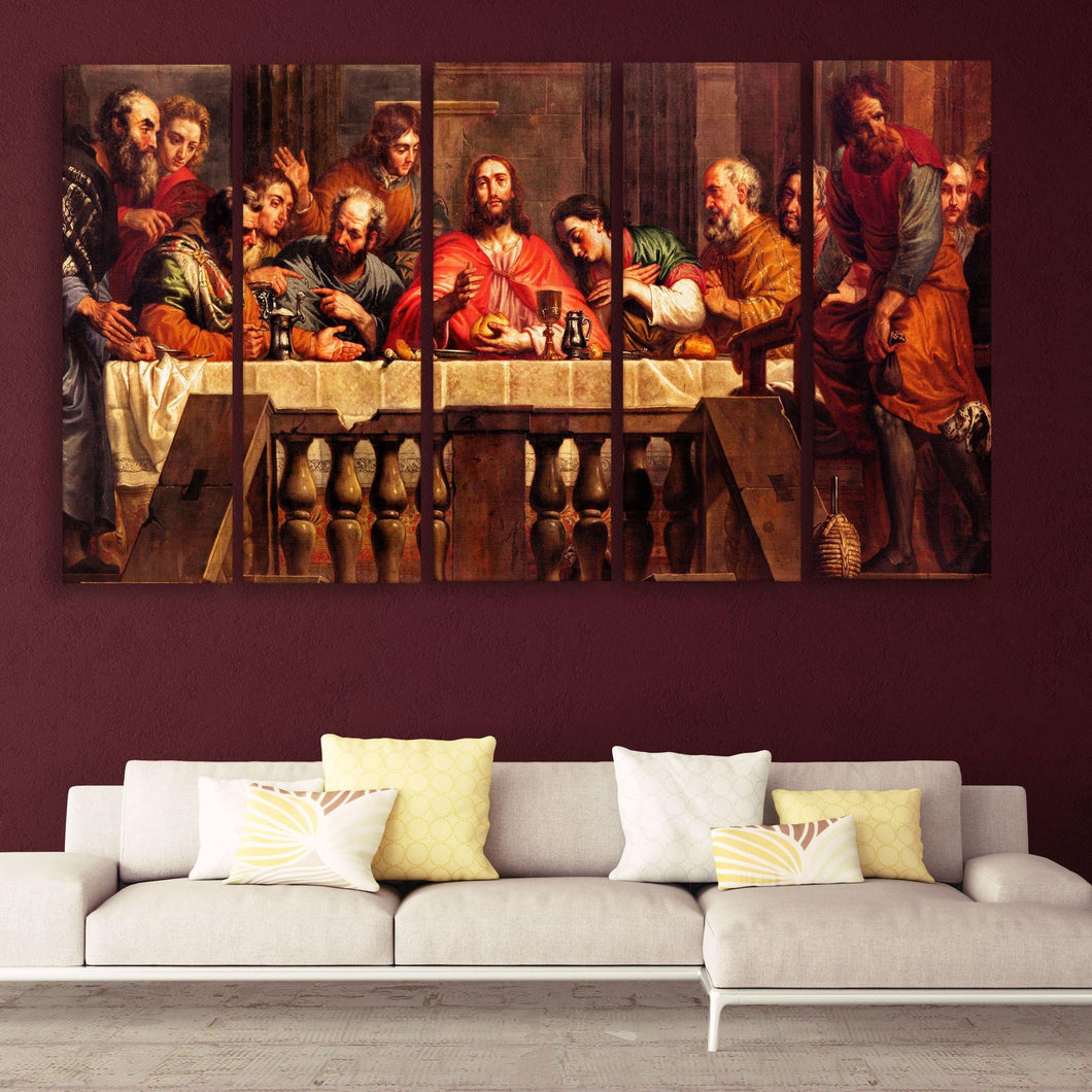 HAZZELNUT Multiple Frames Jesus Last Supper Wooden Framed Art Panels Digital Wall Painting (148cm x 76cm, Multicolour) - Home Decor Lo