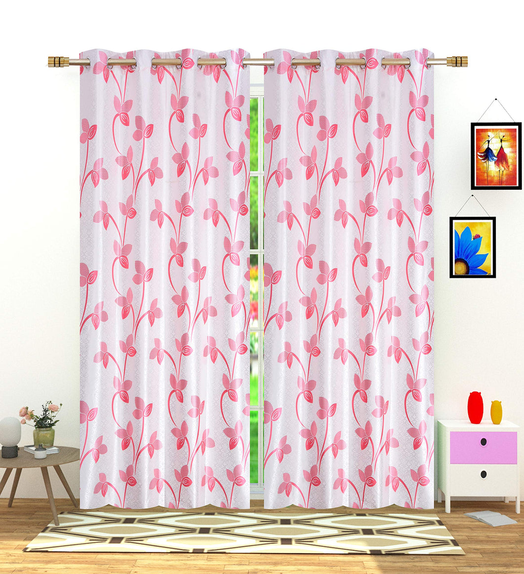 Red Ribbon Designer Dark Pink Eyelet Polyester Set of 2 Curtains-7 Feet Door - Home Decor Lo