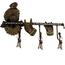 Load image into Gallery viewer, Shri Krishna 3 Hook Key Holder With Flute, Wall Hanging Key Stand for Home Decor