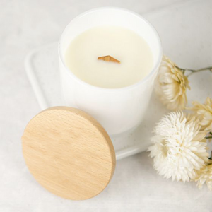 Crackling Wood Wick Scented Candle in Frosted Jar with Lid