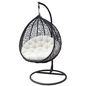 Rattan Hanging Egg Swing Chair With Cushion & Hook: Black - Home Decor Lo
